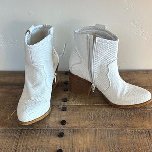 White Textured Ankle Boots